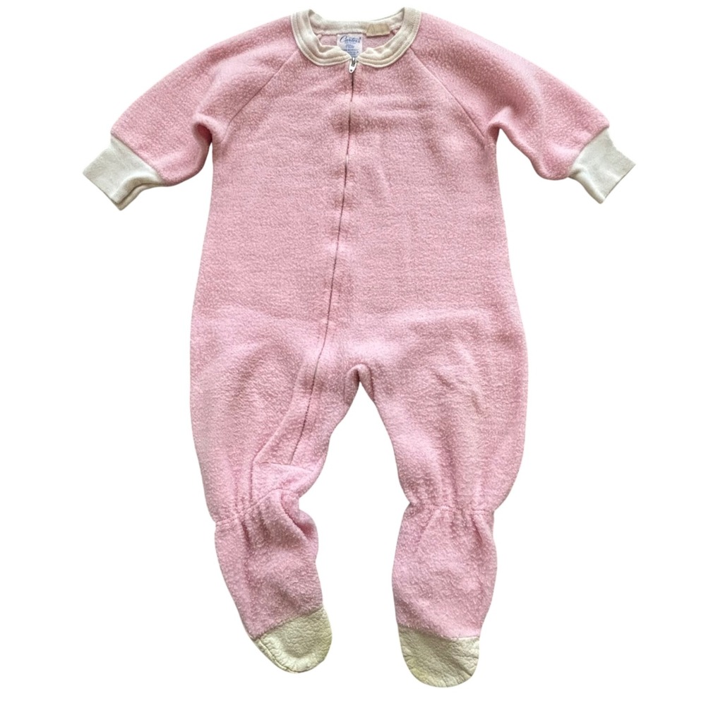 Carter's Footed Sleeper‎ Baby 1Y Pink Fleece USA Made Vintage Jama Blanket Retro